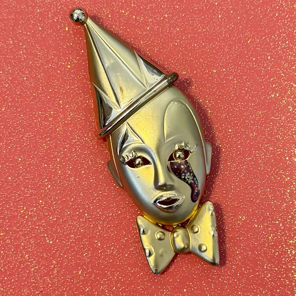 Vintage Gold Clown Brooch
